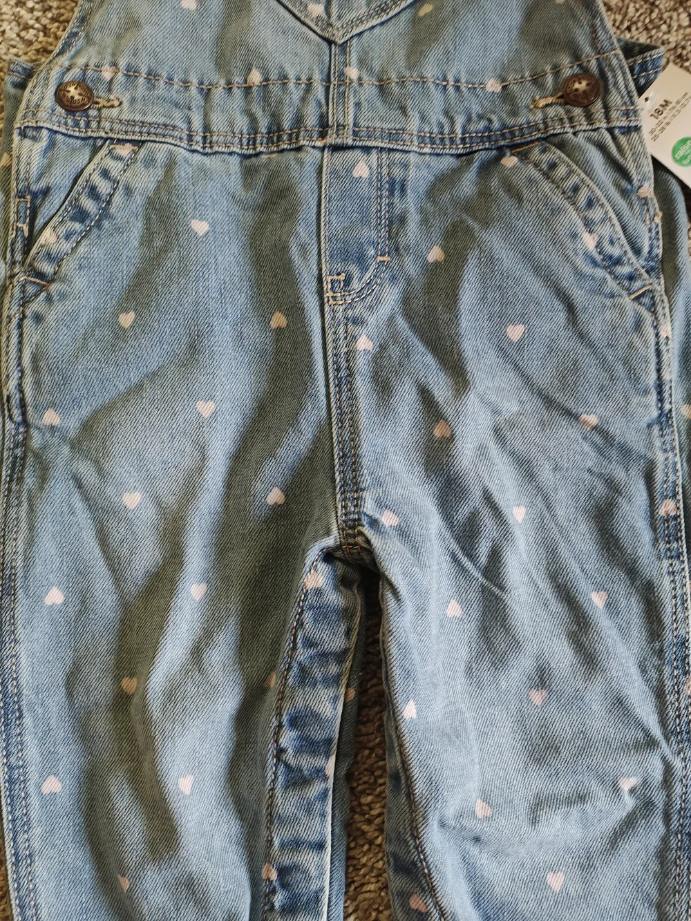 OshKosh B'gosh Toddler Light Blue Denim Overalls with Pink Stitching 18 Months